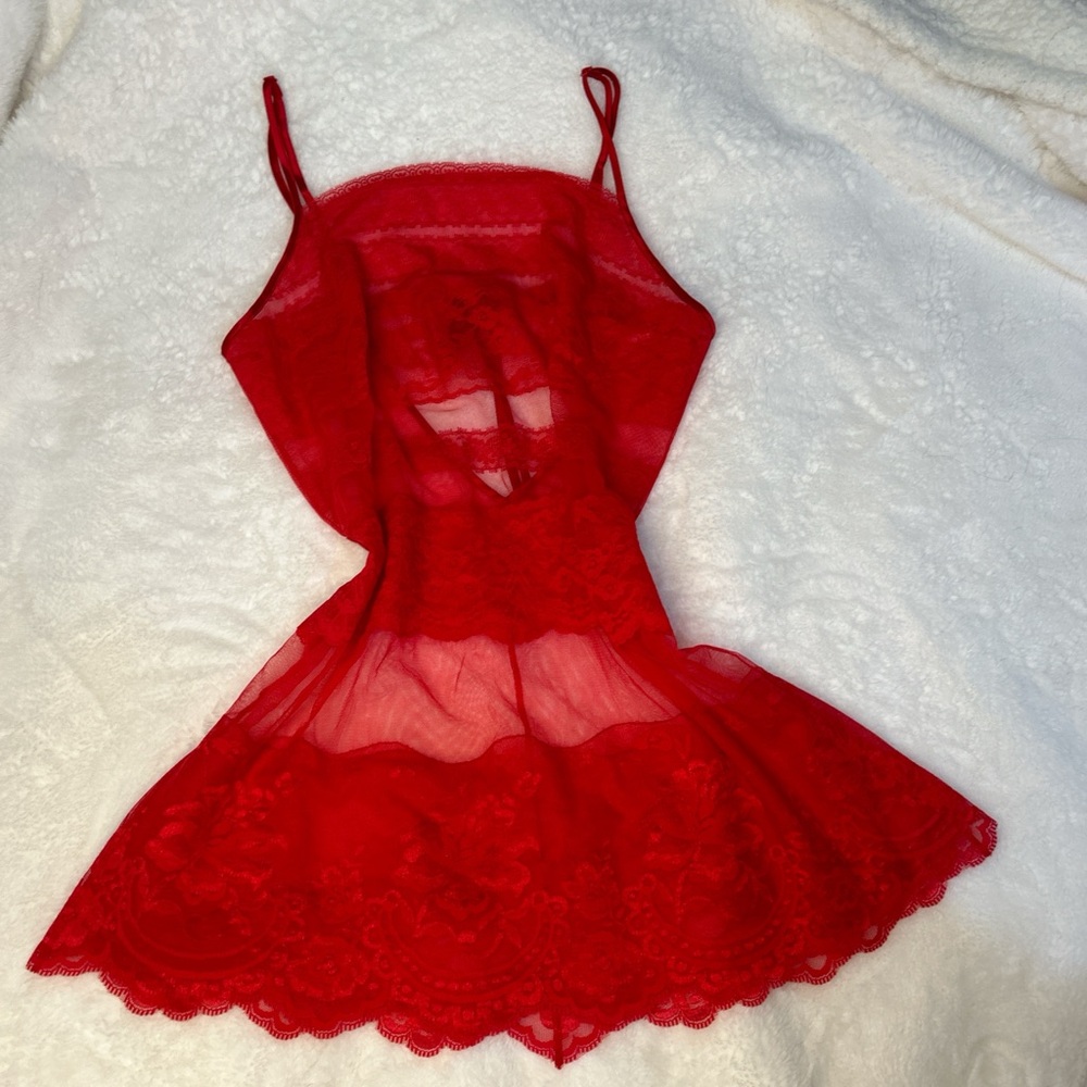 Victoria Secret Babydoll Red Lace Slip Dress
